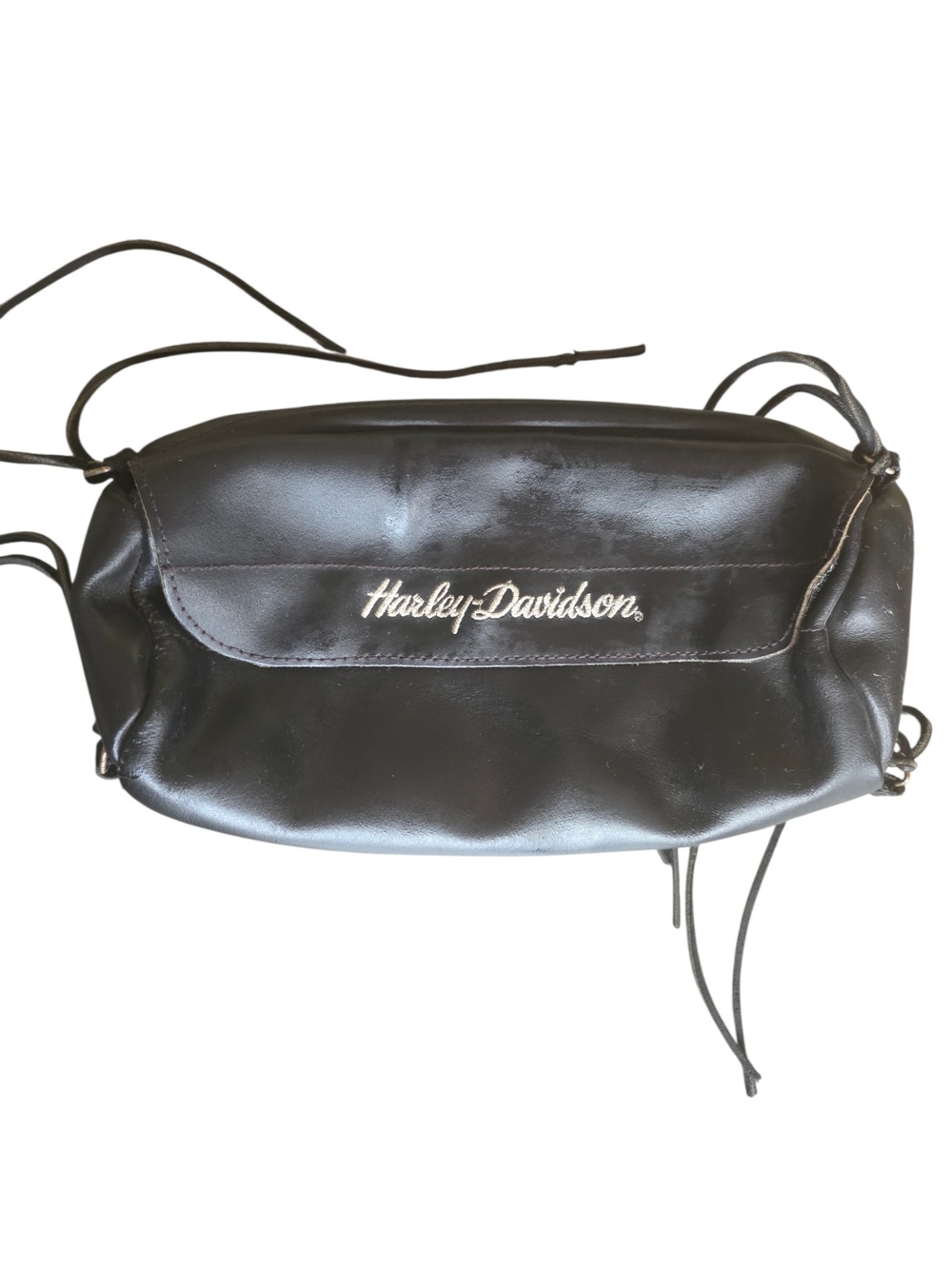 Vintage Harley Davidson Black Leather Windshield / Handlebar Tool Bag